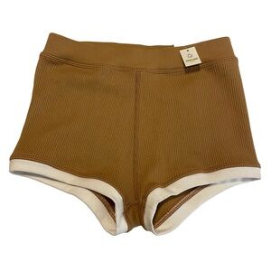 Aerie Offline Super Court Shortie Shorts Womens Small Tan Rib Mid Rise 2” Inseam